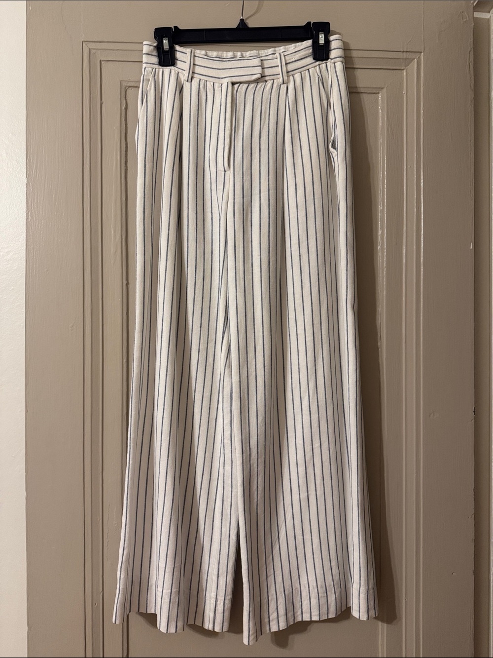 Abercrombie & Fitch White Wide-Leg Pinstripe Trousers